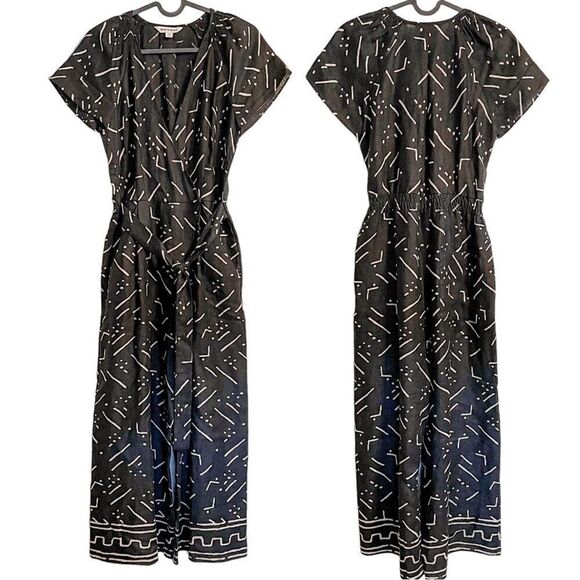 Whistles Etta Linen Jumpsuit Black White Kuba Print - Picture 4 of 7